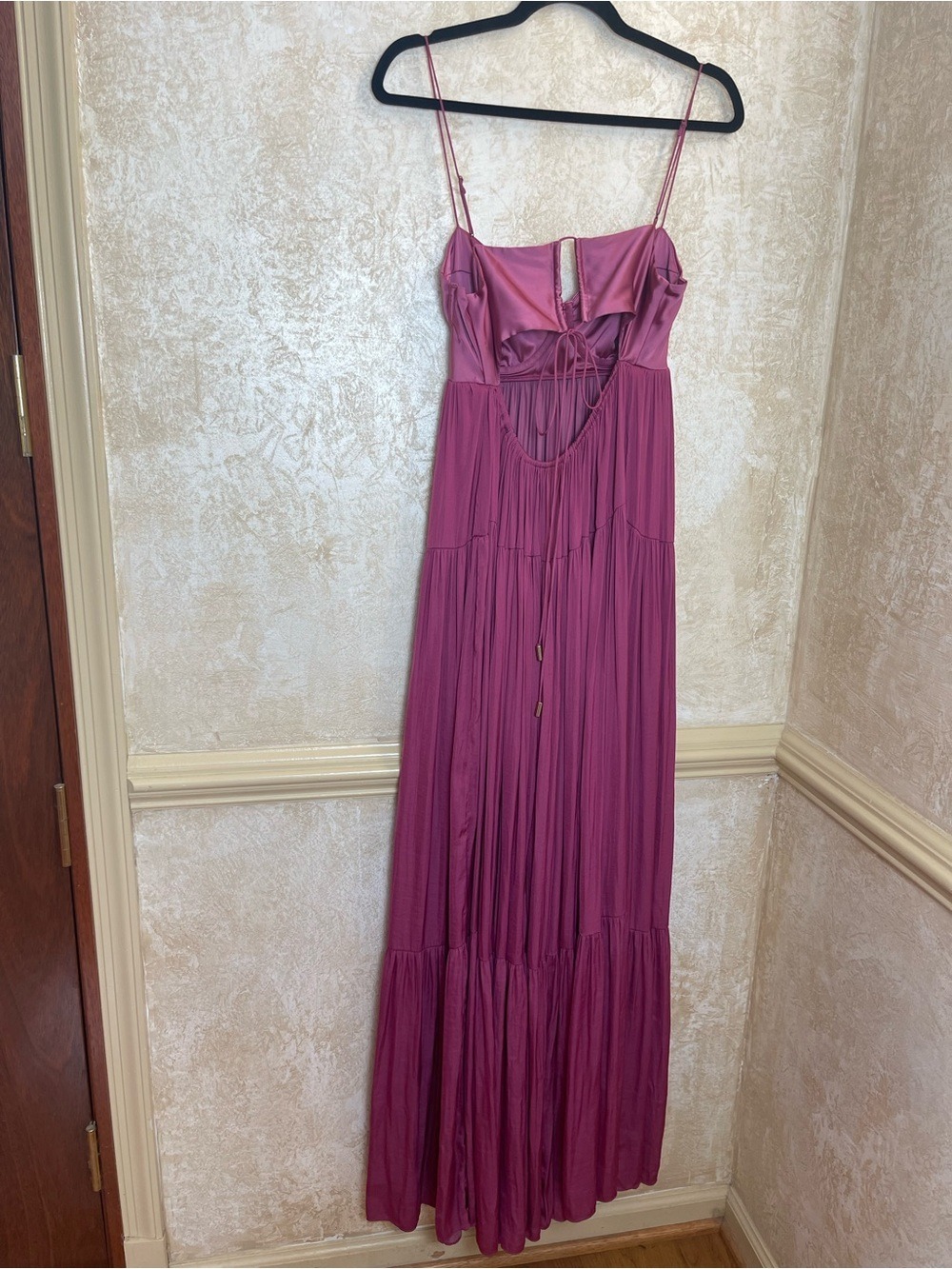 Free People Freya Berry Pink Satin Corset Tiered Maxi Dress M Coquette Fairycore - Picture 5 of 16